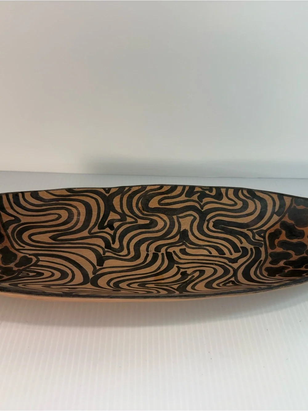 Vintage artisan-crafted African olivewood boat bowl Hand Carved 1950-1970